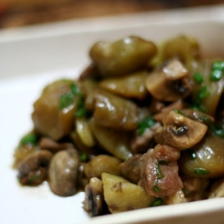 海外で中華!牛肉と茄子とキノコのオイスター炒め